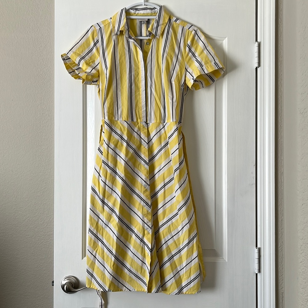 New Stripped Yellow Collared Dress
